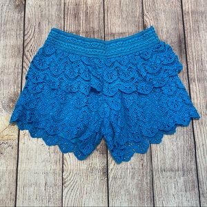 EUC Justice Girls Blue Crochet Shorts